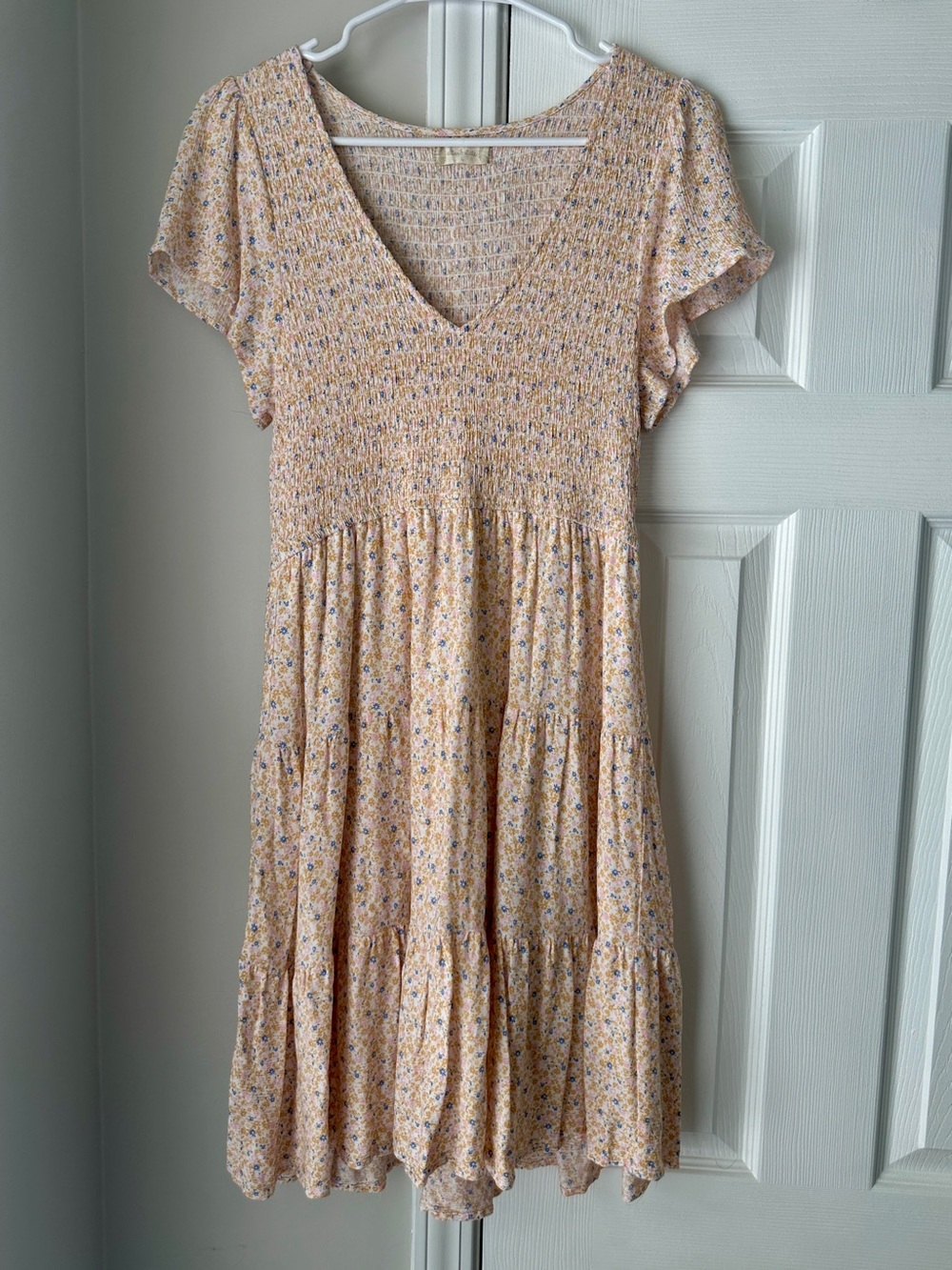 Altar'd State Floral Smocked V-Neck Tiered Dress